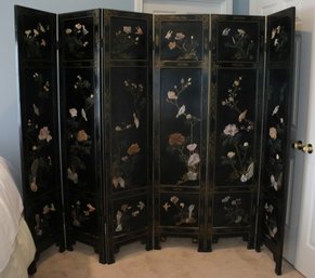 Decorated Lacquered Asian 6 Panel Screen