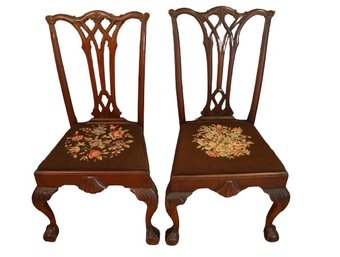 Antique Chippendale Style Centennial Period Mahogany Ball & Claw Pair Of Chairs