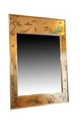 Amazing Reverse Painted Eglomise Framed Mirror In The Chinoiserie Style, Signed