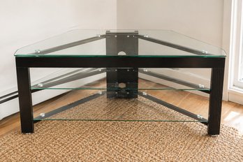 Modern Glass Tiered Media / TV Stand With Wood Veneer Trim