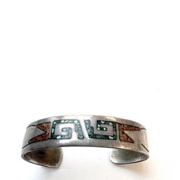 Native American Sterling Turquoise And Coral Cuff Bracelet - Makers Mark 21.5grams