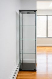 Tall Lighted Glass Curio Display With A Sleek Modern Minimalist Design