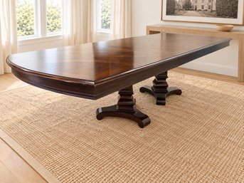 Bassett Furniture Classic English Double Pedestal Table With Trellis X Pattern And Two Leaves