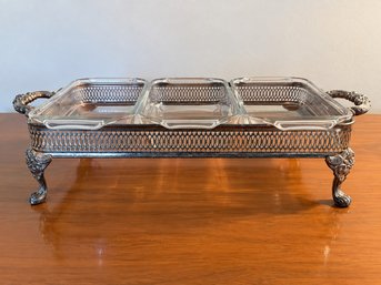 Vintage 1984 Pierced Silver Plate Triple-dish Footed Server