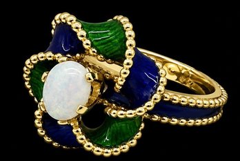 14K Gold With Enamel And Opal Ring 4.11 DWT