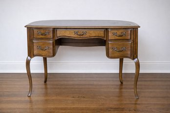 Sligh & Lowry French Provincial Style Walnut Writing Desk With Black Blotter Top