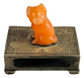 Sterling Silver Yamanaka Japan Match Box Cover With Carved Dog