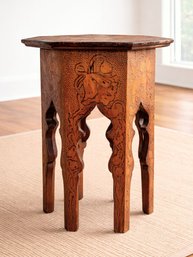 Carved Wood Accent Table With Decorative Motif - Westport