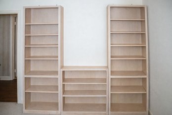 Three-section Modular Shelving / Wall Unit With A Light Natural Color Finish