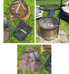 Breeo X Series Smokeless Fire Pit With Grill Accessory, Outpost Heat Deflector Apron And Gloves