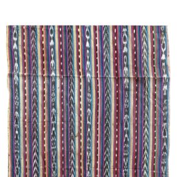 3x7 Vintage Uzbek Ikat Adras Textile: Hand-Woven Silk & Cotton Bolis With Vibrant Multi-Color Flame Motifs