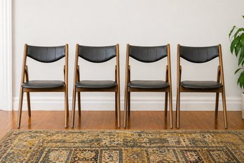 Set Of 4 MCM Coronet Wonderfold Scandinavian Style Folding Chairs With Faux Leather Trim