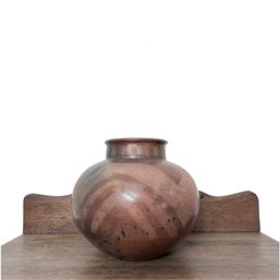 Earthenware Vessel With Matte And Gloss Geometric Patterned Glaze