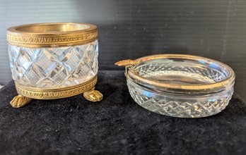 Vintage French Cut Crystal And Brass  Neo Classical Style Trinket Box/jewelry Casket