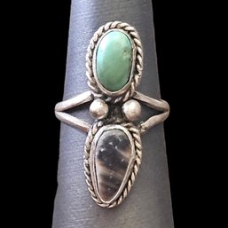 (M30) Sterling Silver Turquoise And Agate Ring, Size 6