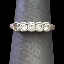 (M47) Sterling Silver Faceted Clear Stones Ring, Size 9.25