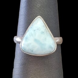 (M15) Sterling Silver Triangular Larimar Ring, Size 8.5