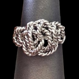 (M27) Sterling Silver Knotted Ring, Size 8