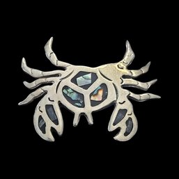(M7) Vintage Mexican Sterling Silver Abalone Inlay Crab Brooch