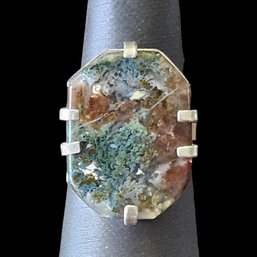 (M13) Sterling Silver Agate Ring, Size 9