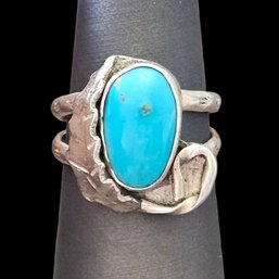 (M4) Native American Sterling Silver Turquoise Ring, Size 7.75