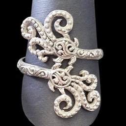 (M10) Sterling Silver Etched Scroll Wrap Ring, Size 11