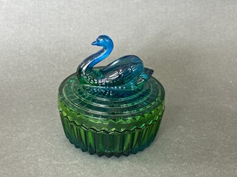 Vintage Jeanette Blue & Green Ombre Glass Swan Keepsake