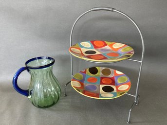 Entertaining Fun: Pier 1 Tiered Platter & Cobalt Blue Handled Pitcher