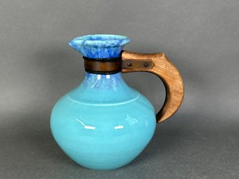 Unique Ceramic & Copper Pitcher With Wood Handle