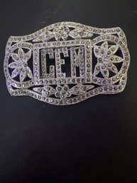 Embellished Monogram Pave Brooch Pin