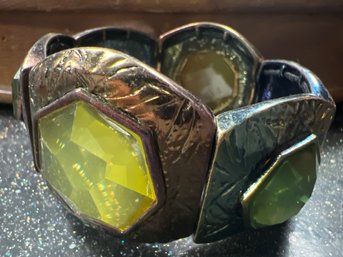 Faceted Green Gemstone Bezel Bracelet