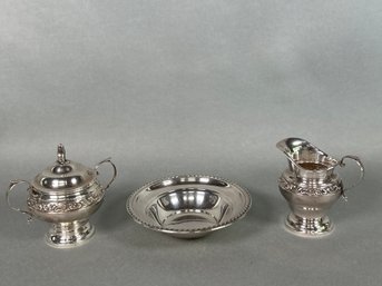 Vintage Gorham Sterling Silver Creamer & Sugar Bowl And La Pierre Sterling Silver Bowl
