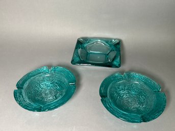 Vintage Turquoise Glass Ashtrays