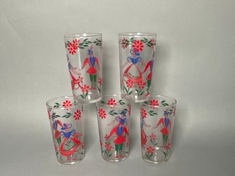 Vintage Libbey Hand Painted Dancing Couple Glasses