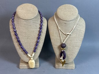 Beautiful Purple Necklaces With Stone And Brass Detail