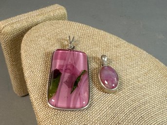 Beautiful Pink Stone Sterling Silver Pendant & A Unique Resin Pendant