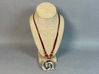 Beautiful Fish Necklace With Turquoise & Amber Colored Stones
