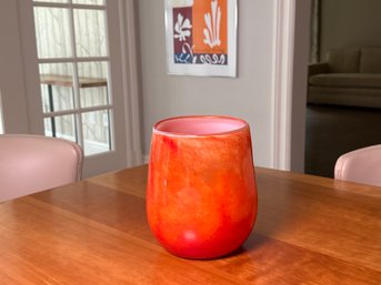 Large Signed Orange Swirl Glass Vase