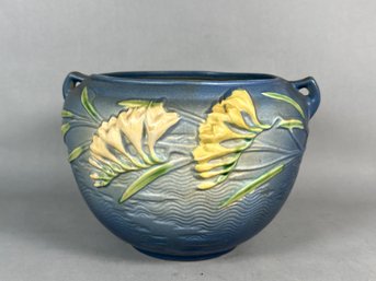 Vintage 1945 Roseville Pottery Blue Freesia Jardiniere