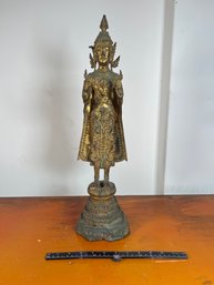Antique Beautiful Intricate Thai Golden Bronze Gilt Buddha Statue Heavy And Substantial