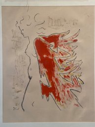 Jean Cocteau Woman In Fire Coat Signed Jean 1954 Lithograph Artwork