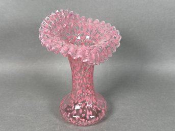 Vintage Jefferson Glass Pink Spatter Jack In The Pulpit Vase