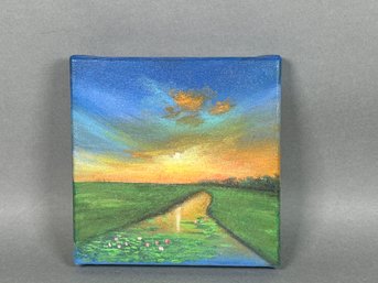 Amita Dand 'Sunset Over Pond' Acrylic On Canvas With COA