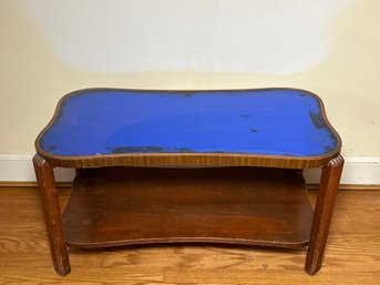 1930s Art Deco Style Cobalt Blue Glass Top Wooden Coffee Table