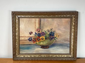 Beautiful Vintage Floral Still Life Original Painting With Gold Frame