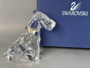 Swarovski Crystal Dog With Blue Crystal Leash & Box