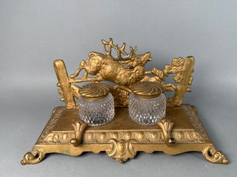 Antique Bradley & Hubbard Brass Double Inkwell