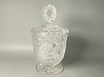 Vintage German Hofbauer Byrdes Covered Bird Dish With Pedestal