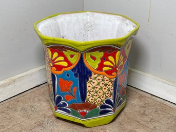 Colorful Hand Painted Planter, Made In Mexico
