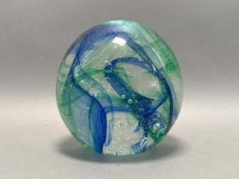 Beautiful Green & Blue Swirl Design Glass Paperweight